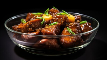 Fototapeta premium tangy traditional filipino adobo food on transparent bowl 