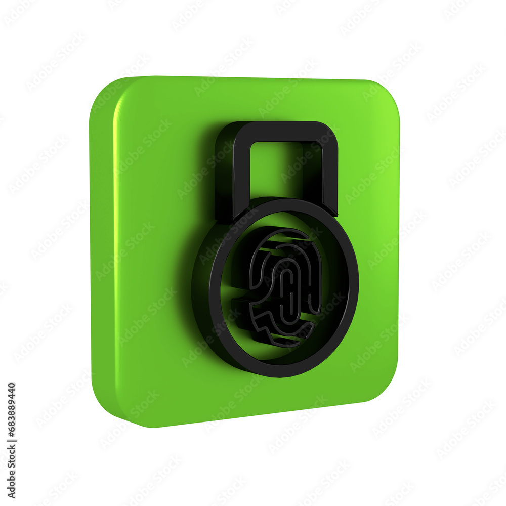 Poster black fingerprint with lock icon isolated on transparent background. id app icon. identification sig