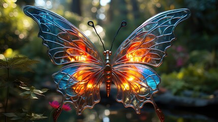 Butterfly with Iridescent Patterns in Sunlit Garden