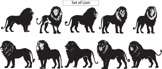 set of silhouettes of lions