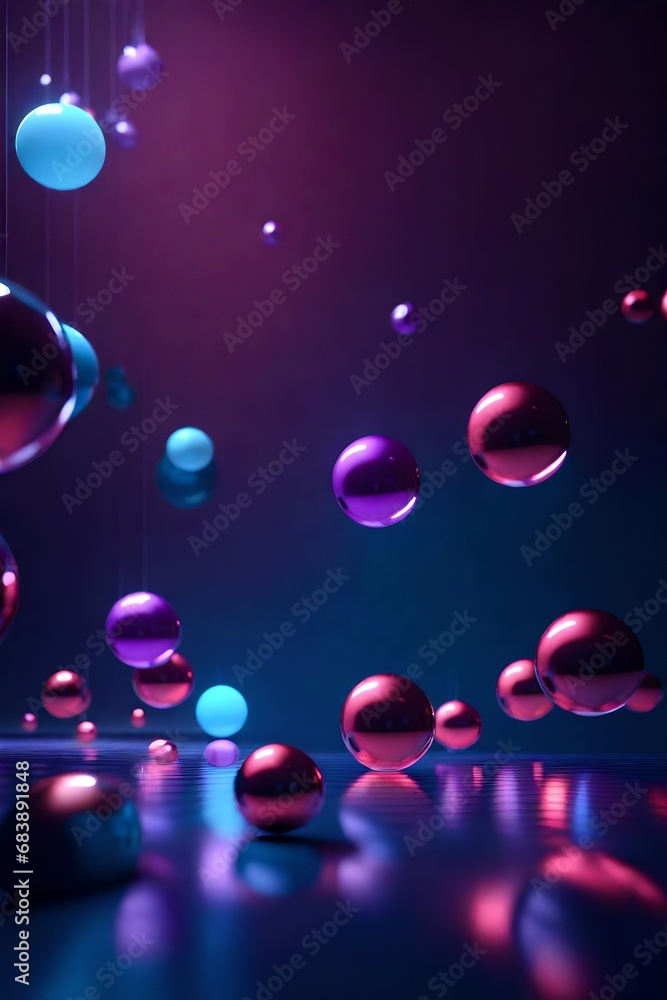 Poster a captivating 3d rendering featuring floating spheres in an empty space, c