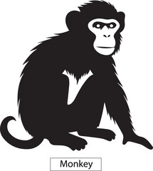 black silhouette monkey isolated on white