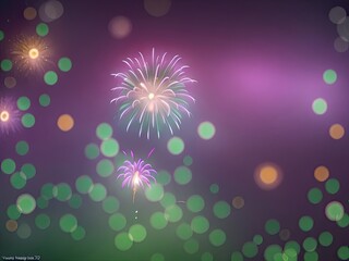 Verde with deep purple Bokeh and fireworks on New Year's Eve and in the copy space. Holiday background in abstract. generative AI