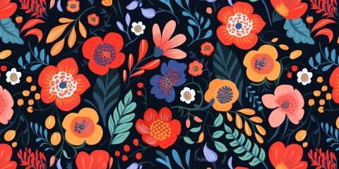 Folk floral seamless pattern. Modern abstract design for paper, cover, fabric, pacing and other, Generative AI