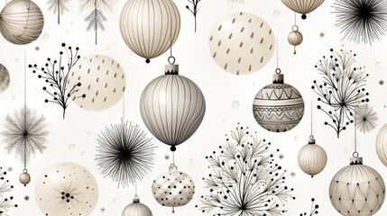 Abstract scrapbooking festive holiday doodle backdrop with diverse christmas ornaments, decorations. Seamless background wallpaper. Great as luxury postcard.