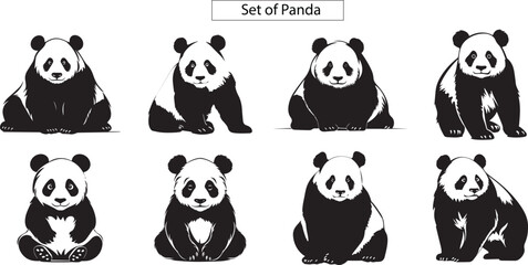 Obraz premium Set of Panda silhouette