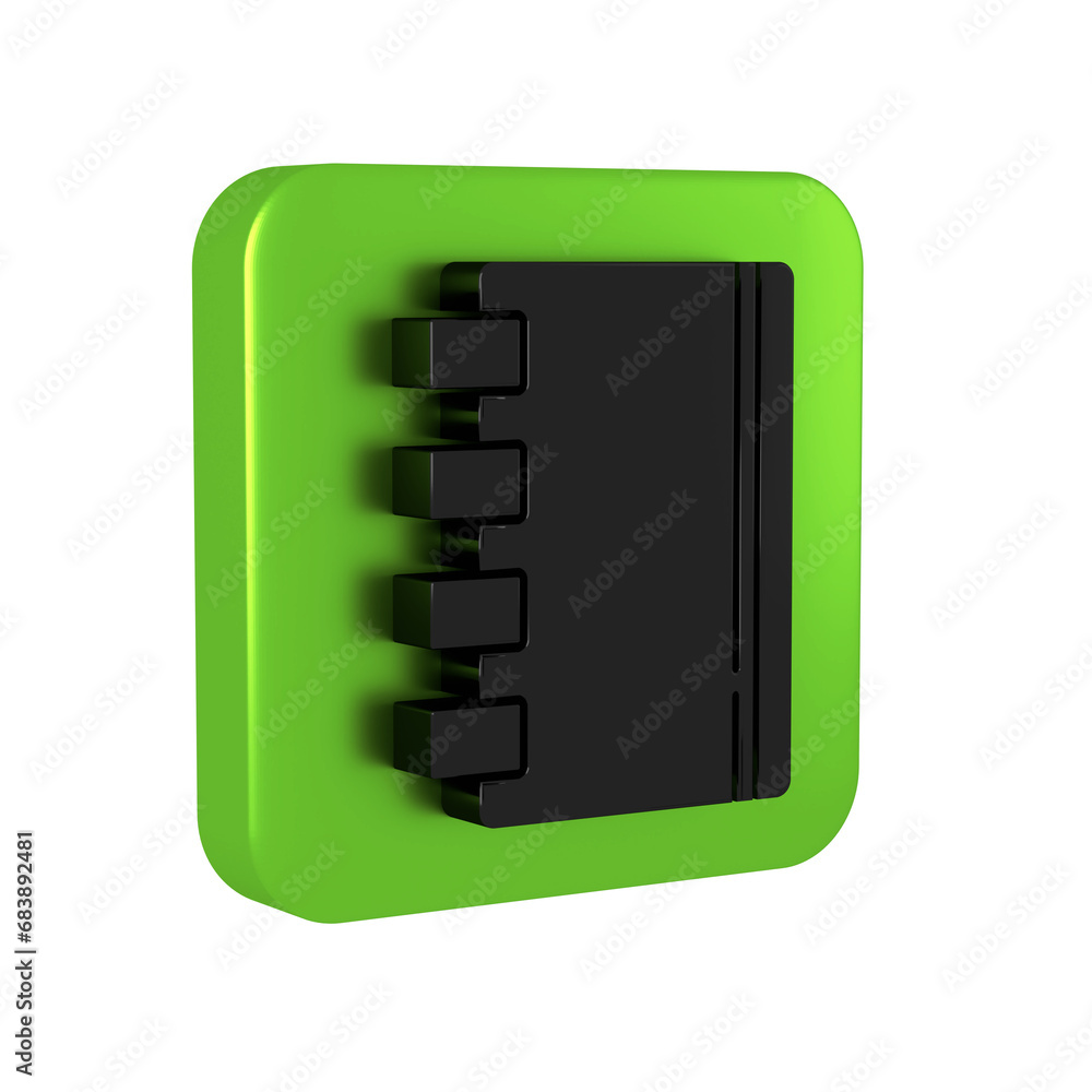 Poster black notebook icon isolated on transparent background. spiral notepad icon. school notebook. writin
