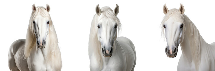 Obraz na płótnie Canvas Collection of portraits of White arabian horse isolated on a white background