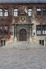Detail of the town hall in Quedlinburg in autumn, Saxony-Anhalt, Germany