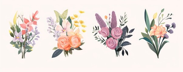 Obraz na płótnie Canvas illustration bouquets of flowers. Design template, Generative AI