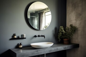 Practical Bathroom sink mirror design. Fashion home. Generate Ai