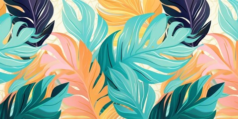 Abstract art seamless pattern with tropical leaves. Modern exotic design, Generative AI - obrazy, fototapety, plakaty