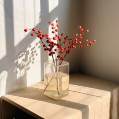red berries placed in a glass vase