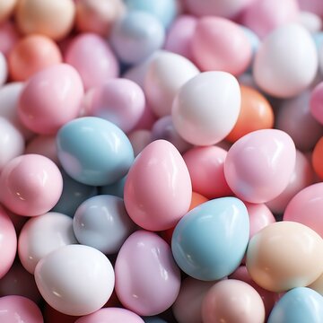 Soft pastel colors in blurred Easter eggs © olegganko