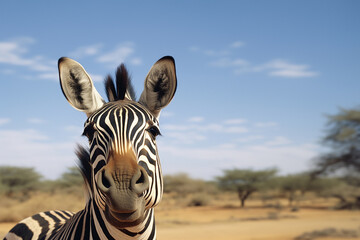 An amusing portrait of a zebra with a zoomed-in, cross-eyed expression, ready to bring a touch of whimsy to any design or ad campaign. - obrazy, fototapety, plakaty