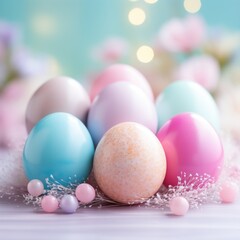 Soft pastel colors in blurred Easter eggs