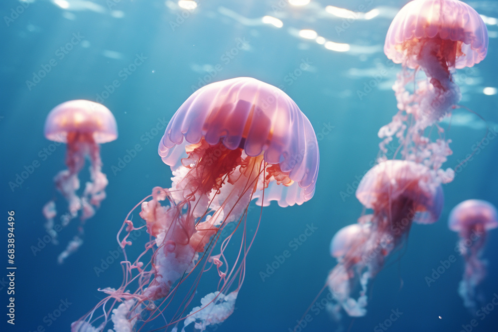 Aufkleber A playful depiction of jellyfish engaged in a joyous jig, offering a visually captivating and amusing element for creative content.