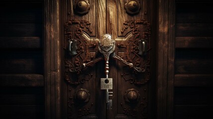 Open door with keys, key in keyhole. create using a generative ai tool  - obrazy, fototapety, plakaty
