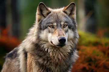 Portrait of a wolf in the forest