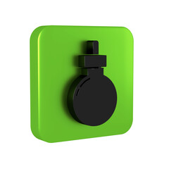 Obraz premium Black Bomb ready to explode icon isolated on transparent background. Happy Halloween party. Green square button.
