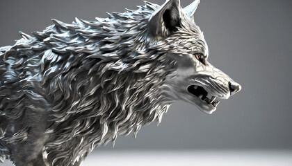Majestic Metallic Wolf: Artistic Wildlife Crest for Logos, Fantasy, and More