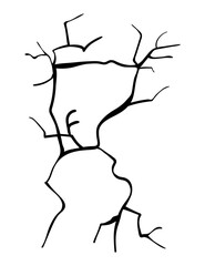 Ground cracks, breaks on land surface from earthquake isolated on white background. realistic fissure, crevices from disaster or drought, black fractures top view