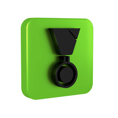 Black Military reward medal icon isolated on transparent background. Army sign. Green square button.