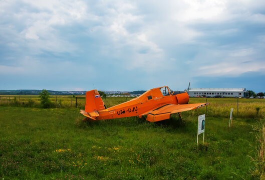 Aeroclub, Nitra, Slovakia - 06.16.2022: Czechoslovakian agricultural aircraft Zlin Z-37 Cmelak on the territory of the Aeroclub in Nitra.