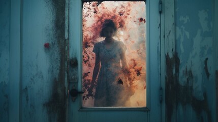 Woman closing screen door. create using a generative ai tool 