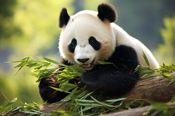 Fototapeta premium giant panda eating bamboo