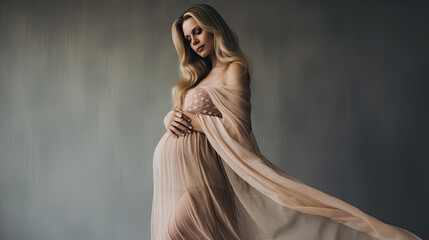 Pregnancy portrait of a woman in a photo studio