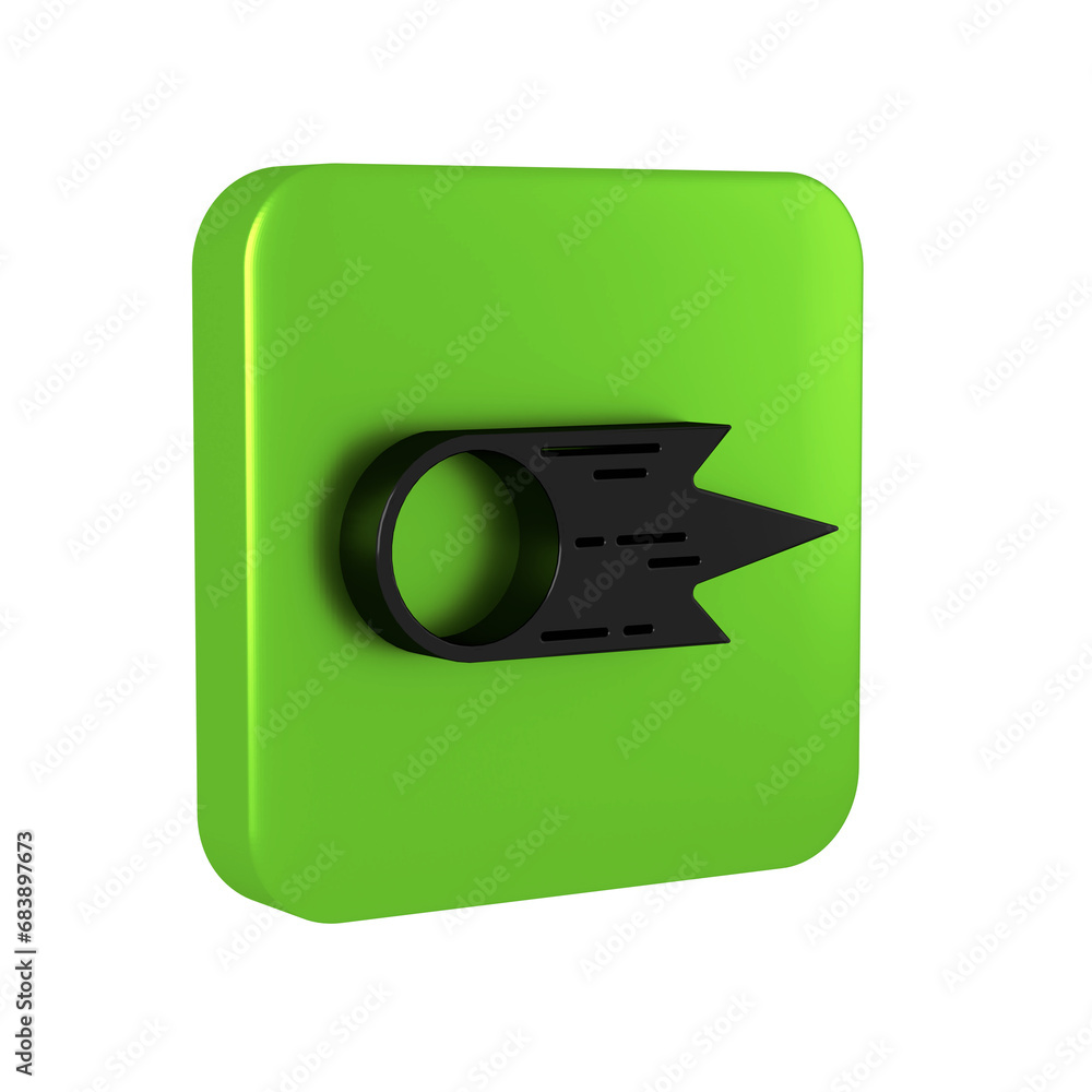 Aufkleber black comet falling down fast icon isolated on transparent background. green square button.