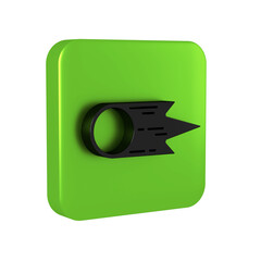 Black Comet falling down fast icon isolated on transparent background. Green square button.