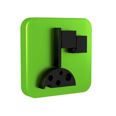 Black Moon with flag icon isolated on transparent background. Green square button.