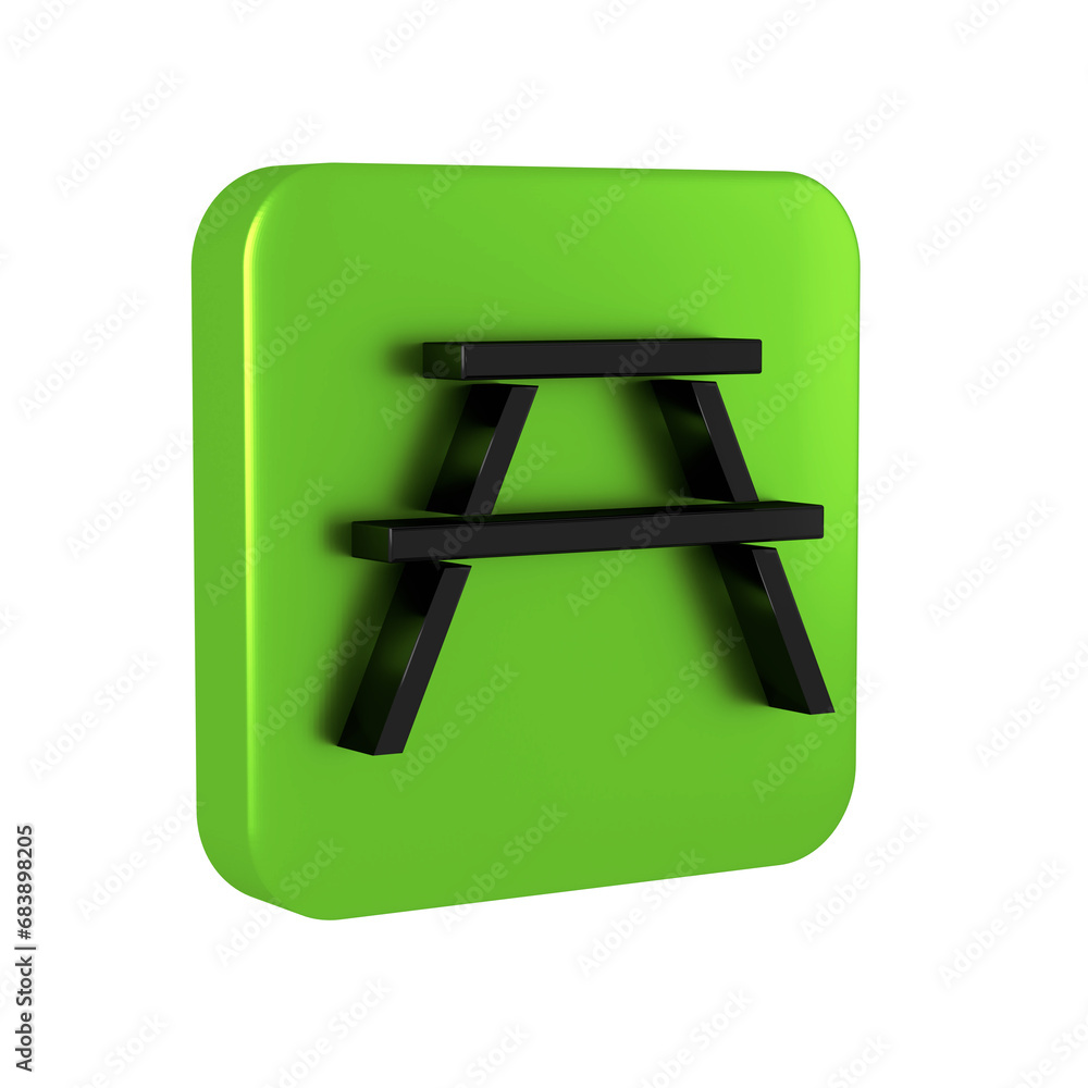 Poster black picnic table with benches on either side of the table icon isolated on transparent background.
