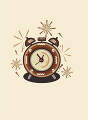 Brown clock Happy New Year, Merry Christmas clock, Christmas card
