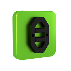 Black Rafting boat icon isolated on transparent background. Inflatable boat with paddles. Water sports, extreme sports, holiday, vacation. Green square button.