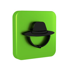 Black Camping hat icon isolated on transparent background. Beach hat panama. Explorer travelers hat for hunting, hiking, tourism. Green square button.