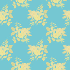 Fototapeta na wymiar abstract botanical pattern, flowers with yellow leaves on a blue background