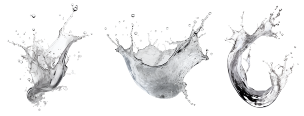 Clear white water Spiral liquid splash swirl wave on transparent background cutout, PNG file. Many assorted different design. Mockup template for artwork graphic design
