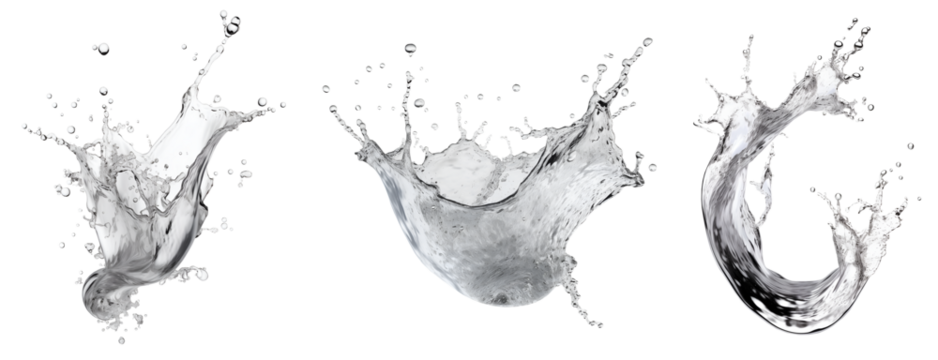 Clear white water Spiral liquid splash swirl wave on transparent background cutout, PNG file. Many assorted different design. Mockup template for artwork graphic design