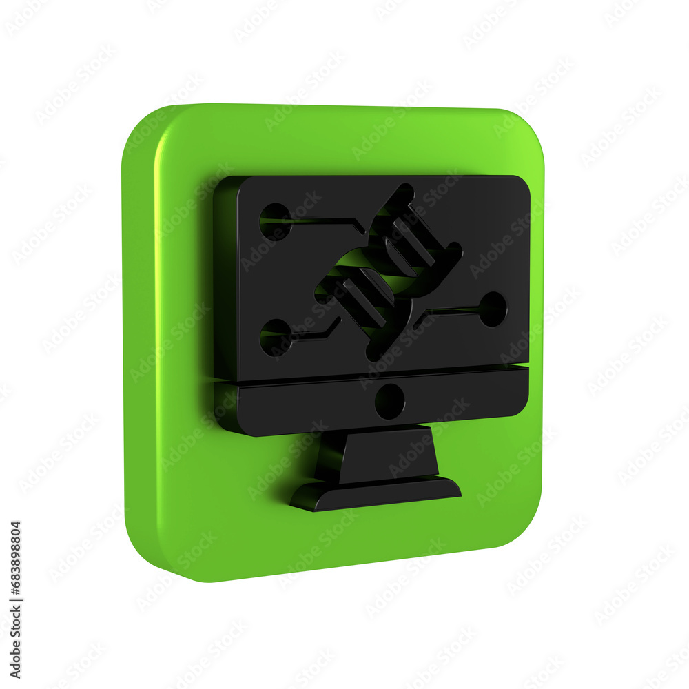 Poster black genetic engineering modification on monitor icon isolated on transparent background. dna analy