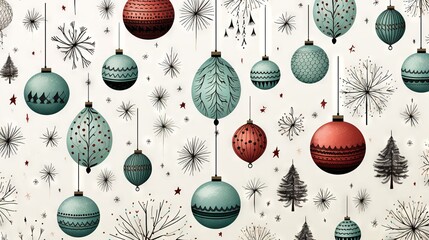 Abstract scrapbooking festive holiday doodle backdrop with diverse christmas ornaments, decorations. Seamless background wallpaper. Great as luxury postcard. - obrazy, fototapety, plakaty