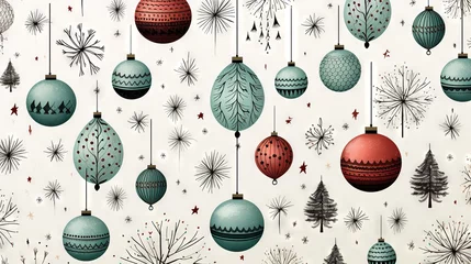 Foto op Aluminium Abstract scrapbooking festive holiday doodle backdrop with diverse christmas ornaments, decorations. Seamless background wallpaper. Great as luxury postcard. © Merilno