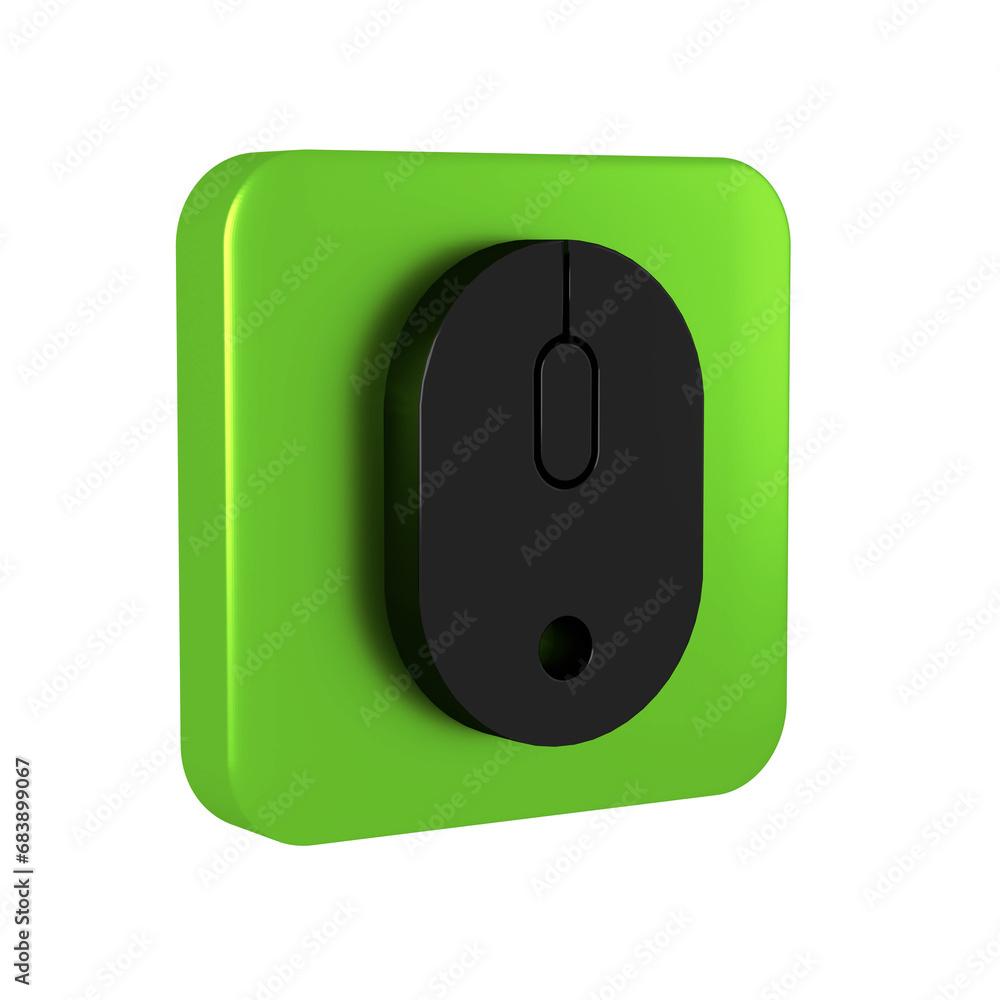 Aufkleber black computer mouse icon isolated on transparent background. optical with wheel symbol. green squar