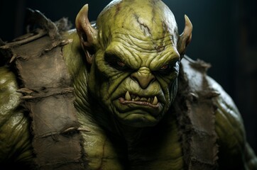 Brawny Green orc. Warrior creature monster. Generate Ai
