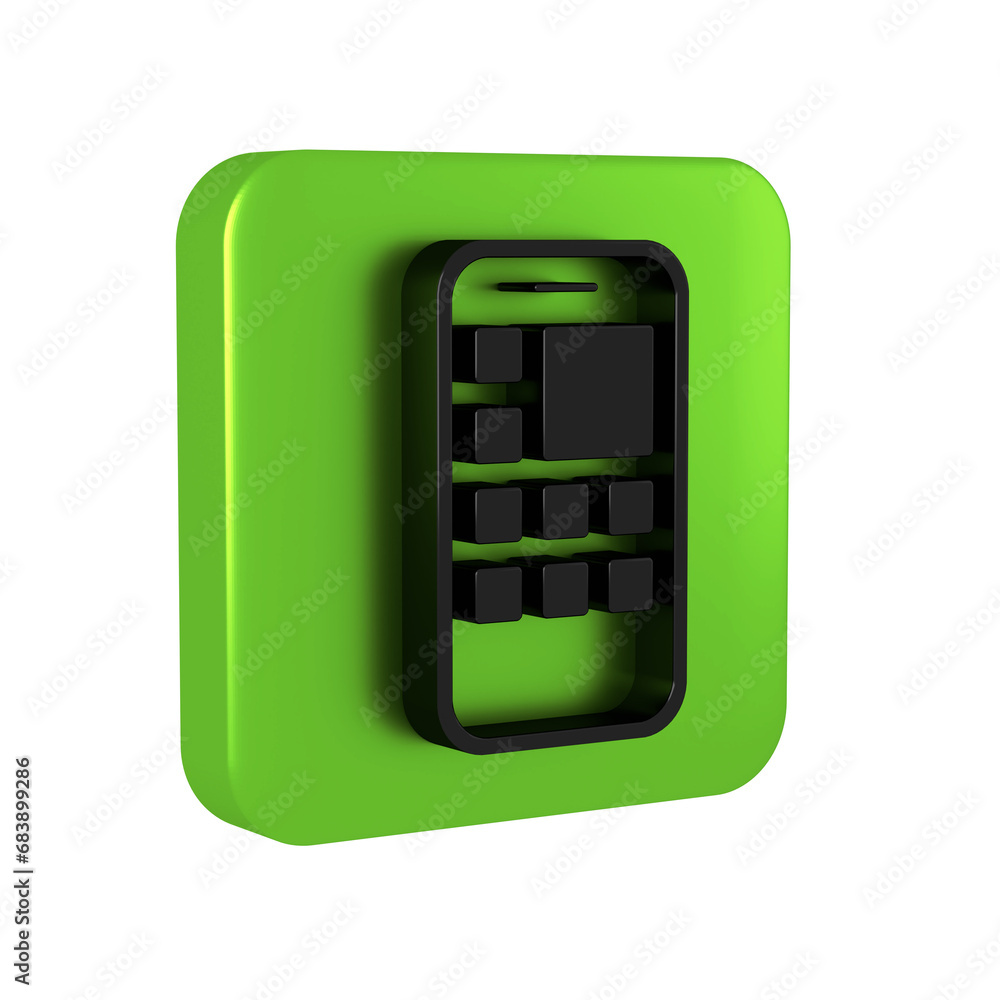 Poster black mobile apps icon isolated on transparent background. smartphone with screen icons, application