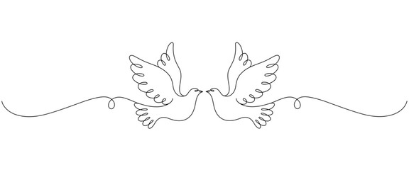 Couple of dove line art style. Pigeons with a heart one continuous line drawing