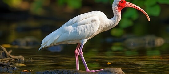 The Ibis, a beautiful bird of the Threskiornithidae family, is a nature conservation icon, representing the fight against extinction. This wading bird, along with its brethren like the Cattle Egret - obrazy, fototapety, plakaty
