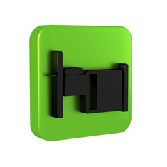 Obraz premium Black Hospital bed icon isolated on transparent background. Green square button.